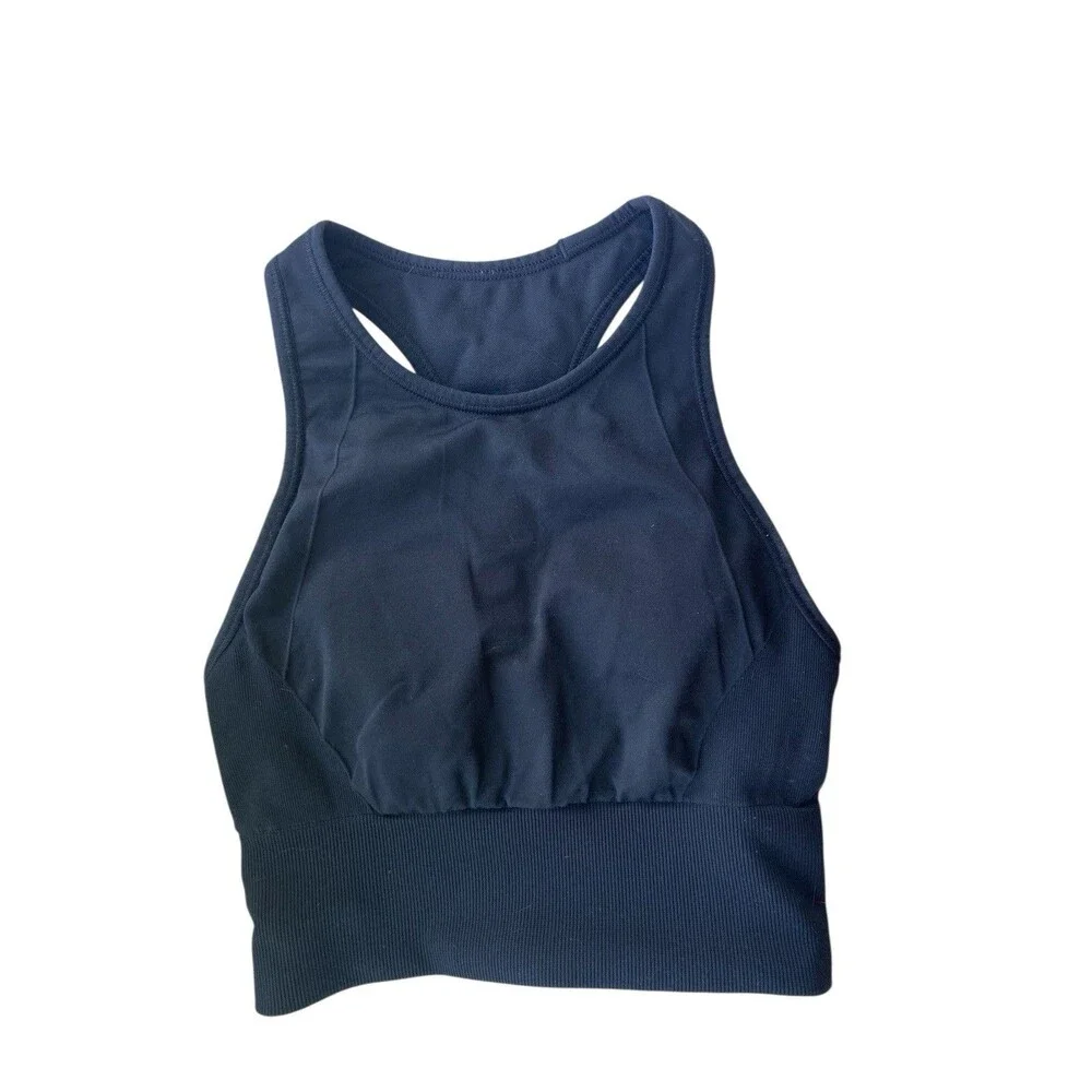 Lululemon Women Ebb to Train Sports Bra Size 2 Black Longline High Neck Gym Yoga